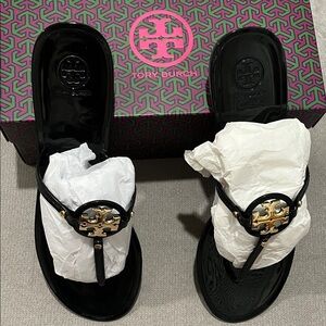 Tory Burch mini Miller flat thong Black and Gold Sandals